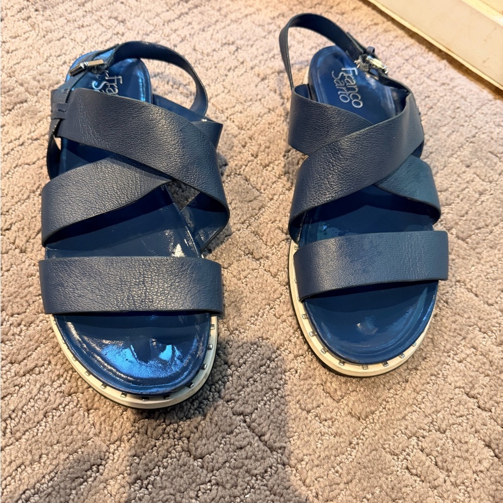 Franco Sarto Navy Blue Crisscross Delrio Sandals